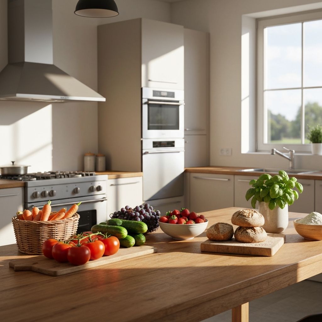 Helle Küche mit frischen Zutaten